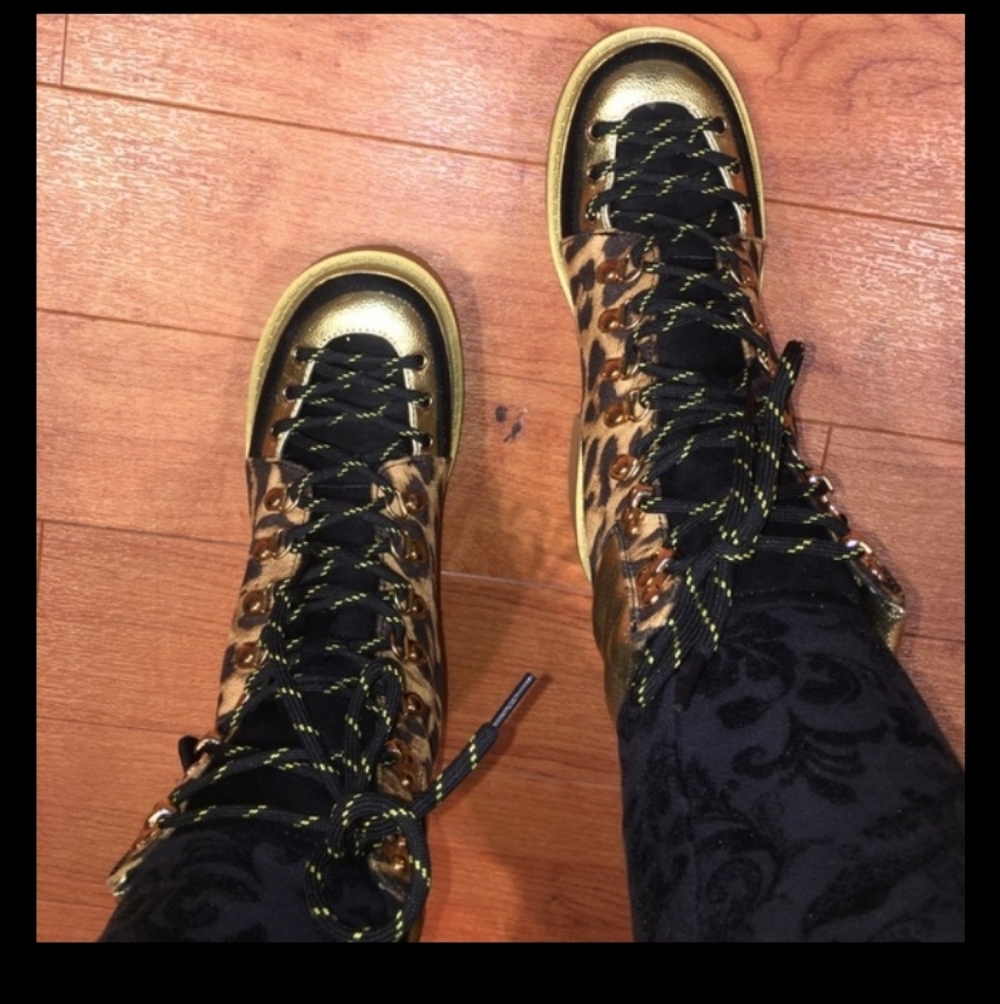 Cape Robbin Leopard and Gold Lace Up Boots